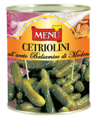 Cetriolini all’aceto balsamico di Modena I.G.P. (Cornichons, in Balsamico-Essig aus Modena g.g.A. eingelegt)