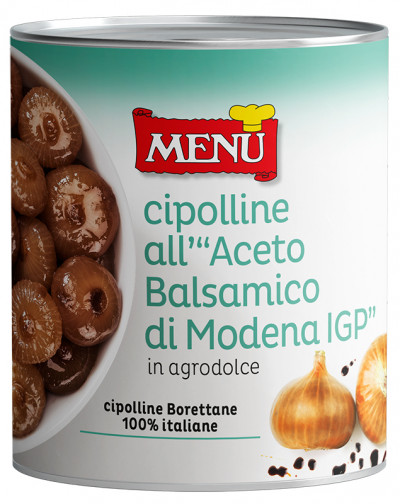 Cipolline all’aceto balsamico di Modena I.G.P. (Borrettane- Zwiebelchen, in Balsamico-Essig aus Modena G.G.A. eingelegt)