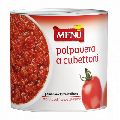 Polpa di pomodoro „Polpavera a cubettoni“ (Tomatenfruchtfleisch in großen Würfeln)