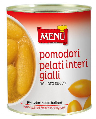 Pomodori pelati interi gialli nel loro succo (Ganze geschälte gelbe Tomaten im eigenen Saft)