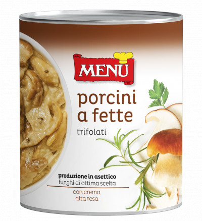 Porcini a fette trifolati in asettico (In Scheiben geschnittene und gedünstete, aseptisch abgefüllte Steinpilze)