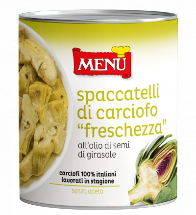 Spaccatelli di carciofo „freschezza“ all’olio di semi di girasole (Geviertelte frische Artischocken in Sonnenblumenöl)