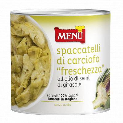 Spaccatelli di carciofo „freschezza“ all’olio di semi di girasole (Geviertelte frische Artischocken in Sonnenblumenöl)